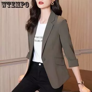 Маленький пиджак, женский весенне-летний сплошной цвет, модная верхняя одежда, костюм с семиточечным рукавом, тонкий тонкий короткий костюм, топ, солнцезащитная рубашка S абрикосовый