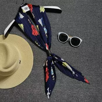 Маленький плиссированный шелковый шарф женский однотонный атласный мятый маленький шарф длинный шарф аксессуары 140cm