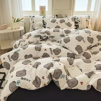 Маленький прозрачный комплект из четырех простыней из стираного хлопка, пододеяльник, комплект постельного белья из трех предметов 1.2m bed