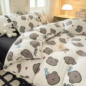 Маленький прозрачный комплект из четырех простыней из стираного хлопка, пододеяльник, комплект постельного белья из трех предметов 1.2m bed