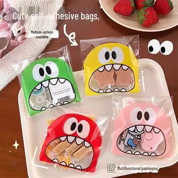 Маленький прозрачный мультяшный пищевой упаковочный пакет с самоклеящейся застежкой-молнией 2# Big Mouth (50 pieces) красный