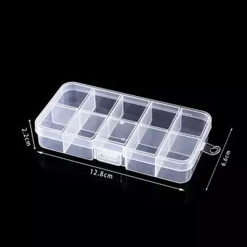 Маленький прозрачный пластиковый ящик с 10 фиксированными отделениями для хранения рыболовных принадлежностей, лекарств, ювелирных изделий, бусин, рыболовных крючков, винтов и других мелких предметов 12.8*6.6*2.2CM
