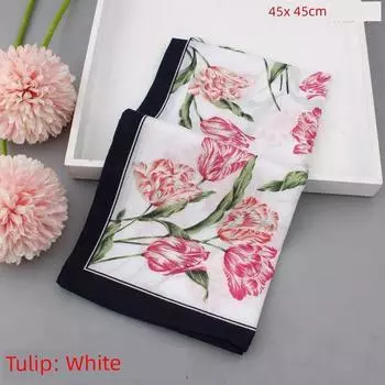 Маленький прозрачный принт поделки хлопок мягкий впитывающий носовой платок Tulip: White