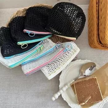 Маленький прозрачный сетчатый кошелек для монет, контрастная по цвету молния, косметичка для губной помады, маленькая сумка для хранения, брелок для наушников, чехол