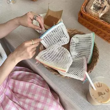 Маленький прозрачный сетчатый кошелек для монет, контрастная по цвету молния, косметичка для губной помады, маленькая сумка для хранения, брелок для наушников, чехол