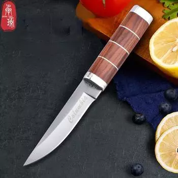 Маленький прямой нож из нержавеющей стали с цветной деревянной ручкой, зеркальный светильник, бытовой острый нож для фруктов, небольшой прямой нож для рыбалки, 3 стиля B