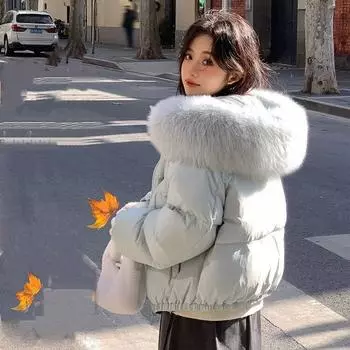 Маленький пуховик женский короткий 2024 новый модный свободный нишевый дизайн чувство утолщенный хлеб куртка зимнее пальто S size is suitable for 85 to 55 kg синий