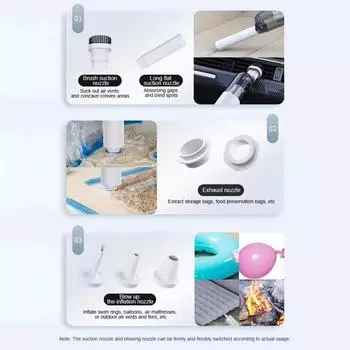 Маленький пылесос 14000 Па с сильным всасыванием беспроводной ручной очиститель Type-C перезаряжаемый для очистки клавиатуры автомобиля и дома чёрный