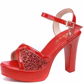 Маленький размер 32-43, белые, красные, блестящие, свадебные туфли, женские босоножки на высоком каблуке, летние, женские босоножки на платформе, офисная модель 32 красный