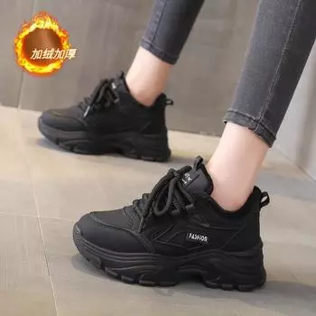 Маленький размер 34 кожаные туфли для папы женские бархатные хлопковые туфли зима 2024 года универсальные спортивные повседневные туфли на толстой подошве с мягкой подошвой 34