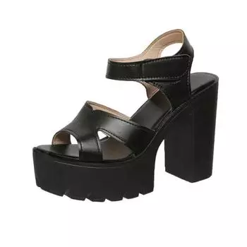 Маленький размер 36-43 Элегантные кожаные туфли для женщин Летние сандалии на платформе 2025 Сандалии на высоком блочном каблуке для женщин Офисные мамы 36 чёрный