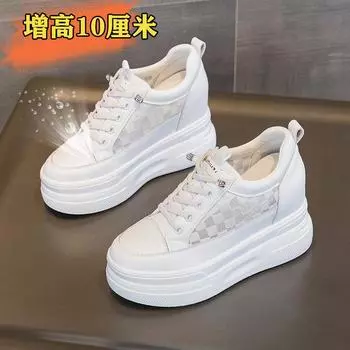 Маленький размер, новый внутренний рост, толстая подошва, дышащие туфли-буфы, свободная шнуровка, Xiaobai 10 см, маленькие летние женские одинарные туфли 33 белый