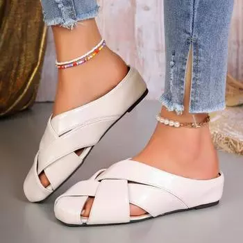 Маленький римский баотоу в тапочках с педалью и половиной, женские летние тапочки на толстой подошве с выемкой и большим наклонным каблуком 34 белый