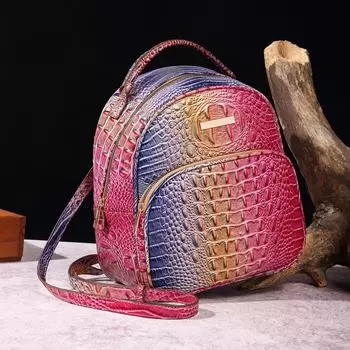 Маленький рюкзак из искусственной кожи, женская сумка с градиентом, женская сумка, ретро-сумка, многоцветный дорожный рюкзак с крокодиловым узором