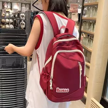 Маленький рюкзак, однотонный студенческий школьный женский рюкзак большой емкости красный