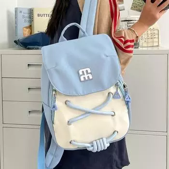 Маленький рюкзак. Простой женский рюкзак с цветными блоками. Студенческий школьный рюкзак. розовый