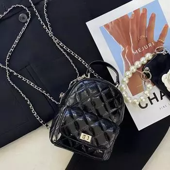 Маленький рюкзак женский 2024 ранняя весна новая цепочка с бриллиантами маленькая квадратная сумка портативный рюкзак мини сумка через плечо серебряный