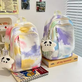 Маленький рюкзак, женский рюкзак с принтом тай-дай, школьный рюкзак большой вместимости для учащихся средней школы серый