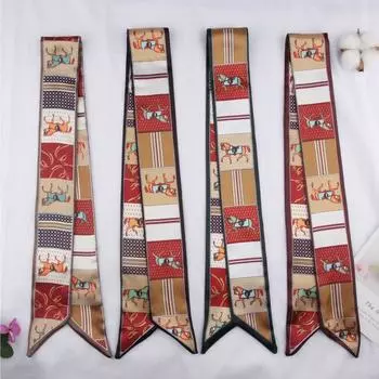 Маленький шелковый шарф-галстук, шелковый шарф, длинный шелковый шарф, тонкий и узкий шелковый шарф, повязка на голову, подарочная коробка, сувенирный галстук