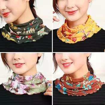 Маленький шелковый шарф, весенний и летний свитер, шарф с имитацией воротника, женский сетчатый шейный платок для танцев, универсальный шарф W18