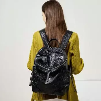 Маленький складной рюкзак для мужчин и женщин Lazy Wind Senior Sense Knot Design, первый слой кожаного дорожного рюкзака 26*15*38 чёрный