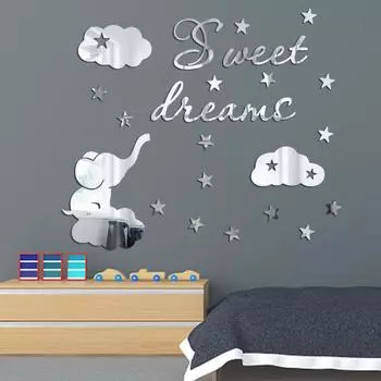 Маленький слоненок зеркало акриловые настенные наклейки детские наклейки для детской комнаты настенные украшения самоклеящиеся креативные наклейки