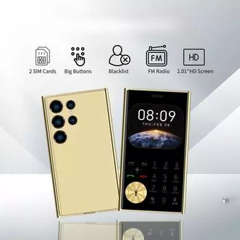 Маленький сотовый телефон 2 SIM-карты камера фонарик MP3 FM Magic Voice 2.01 дисплей 2G GSM кнопочные мобильные телефоны Without TF card чёрный