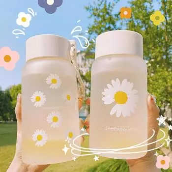 Маленький стаканчик для воды из матового пластика Daisy, не содержит BPA, креативный прозрачный стаканчик в японском стиле, портативная веревочная удобная бутылка для чая в дороге 450ml