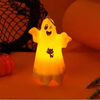 Маленький светодиодный фонарь-призрак на Хэллоуин, пластиковый ночник, настольное украшение, свеча, детская игрушка D