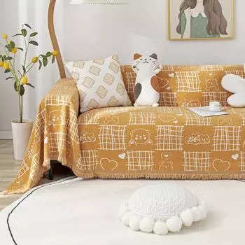 Маленький свежий чехол для дивана с милым медведем, полный чехол на четыре сезона, универсальный чехол для дивана из синели, нескользящий чехол 180*130