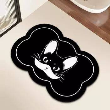 Маленький свежий черный технологичный мягкий диатомовый грязевой абсорбирующий коврик для ванной комнаты, нескользящий коврик для двери ванной комнаты, быстросохнущий коврик для ванной комнаты 30 * 40cm Technology Cloth