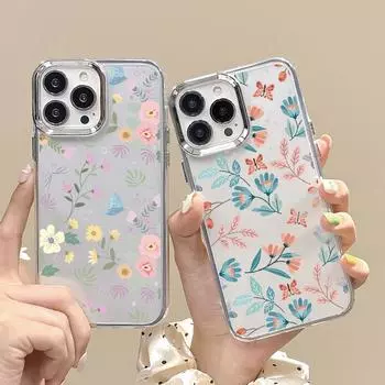 Маленький свежий цветочный принт, прозрачный чехол для телефона iPhone 16, 15 Pro Max, 14, 13, 12 Pro, 11, мягкий, прозрачный, силиконовый, противоударный, защитный чехол для объектива iPhone 16 дубильная кора