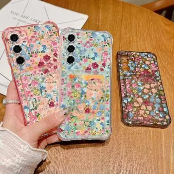 Маленький свежий цветочный принт прозрачный чехол для карты памяти для Samsung S24 FE S23 S22 Ultra A16 A55 A54 A15 A35 прозрачный мягкий силиконовый противоударный чехол для телефона Samsung S24 серый