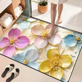Маленький свежий диатомовый коврик для грязи, впитывающий грязный туалет, нескользящий коврик для ног, растительный цветочный коврик для ног 40 * 60cm