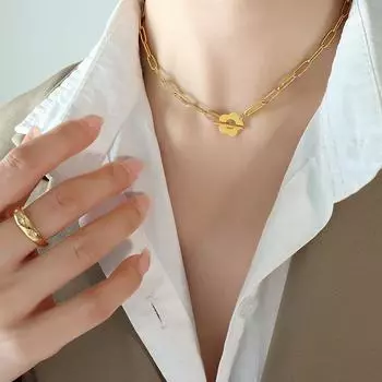 Маленький свежий геометрический цветок сливы Ot пряжка персонализированное толстое ожерелье-цепочка простой браслет комплект из двух частей ювелирных изделий