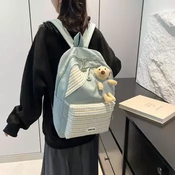 Маленький свежий и милый студенческий рюкзак корейская версия рюкзака для девочек 2024 летний новый простой модный школьный рюкзак для женщин чёрный