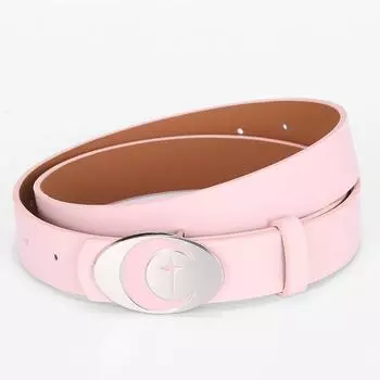Маленький Свежий Индивидуальный Женский Ремень Панк Металл Овальная Луна Гладкая Пряжка Декоративный Ремень розовый