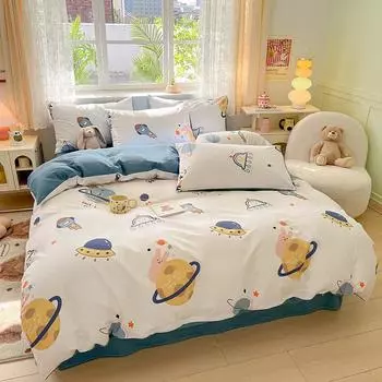 Маленький свежий комплект из 4-х частей постельного белья из саржи с рисунком «Девичье сердце» для девочек 1.2m bed