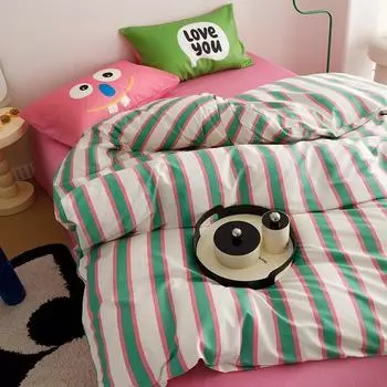 Маленький свежий комплект из 4-х частей постельного белья из саржи с рисунком «Девичье сердце» для девочек 1.2m bed