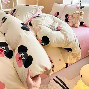 Маленький свежий комплект из 4-х частей постельного белья из саржи с рисунком «Девичье сердце» для девочек 1.2m bed