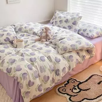 Маленький свежий комплект из 4 предметов из стиранного хлопка, класс А, материнский и младенческий, матрас для голого сна, комплект из 3 предметов из чистого хлопка, простыни для общежития Single quilt 150 * 200