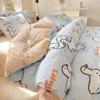 Маленький свежий комплект из 4 предметов постельного белья из хлопкового твила с рисунком в виде сердца для девочки из мультфильма «Ветер» 1.2m bed