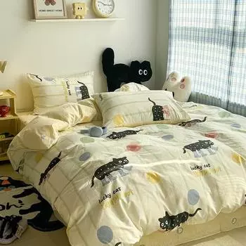 Маленький свежий комплект из 4 предметов постельного белья Girl Heart Cute Fun Cartoon Wind из хлопка с 4 предметами 1.2m bed