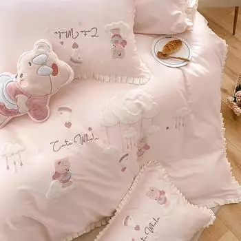 Маленький свежий комплект из четырех предметов из длинноволокнистого хлопка 100 шт., милое девичье сердце, пододеяльник из чистого хлопка, постельное белье из чистого хлопка 1.5m bed sheet 4pcs