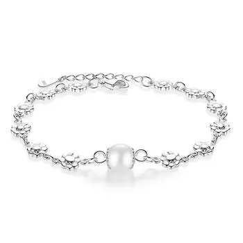 Маленький свежий посеребренный жемчужный браслет, женский корейский выпуск, первое ювелирное изделие, браслет с цветущим сливовым цветком Adjustable size