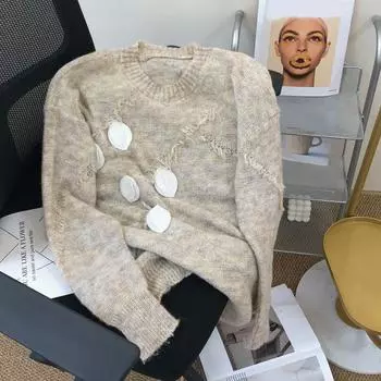 Маленький свежий пуловер с круглым вырезом, свитер для женщин, свободный свитер, осень/зима 2023, японский вязаный пуловер средней длины, женский One Size розовый