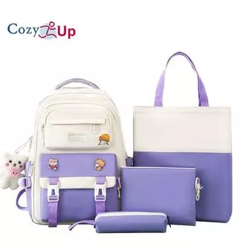 Маленький свежий школьный рюкзак большой вместимости для младших школьников, женский повседневный, прочный, облегчающий нагрузку рюкзак, набор из 3 предметов 44x31x14cm коричневый