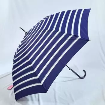 Маленький свежий темно-синий полосатый зонт для взрослых студентов из японской тефлоновой ткани с длинной ручкой
