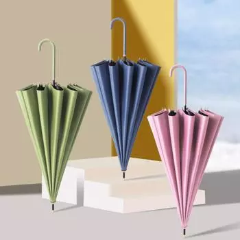 Маленький свежий зонт с длинной ручкой, новый дизайн, 16-каратный ручной зонт, чистый цвет, креативные длинные прямые зонты с водонепроницаемым чехлом