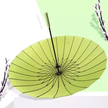 Маленький свежий зонт с длинной ручкой из 24 костей, большой мужской, полностью армированный волокном, цветная схема, кожаная ручка, прямой зонт с тростью, ветрозащитный